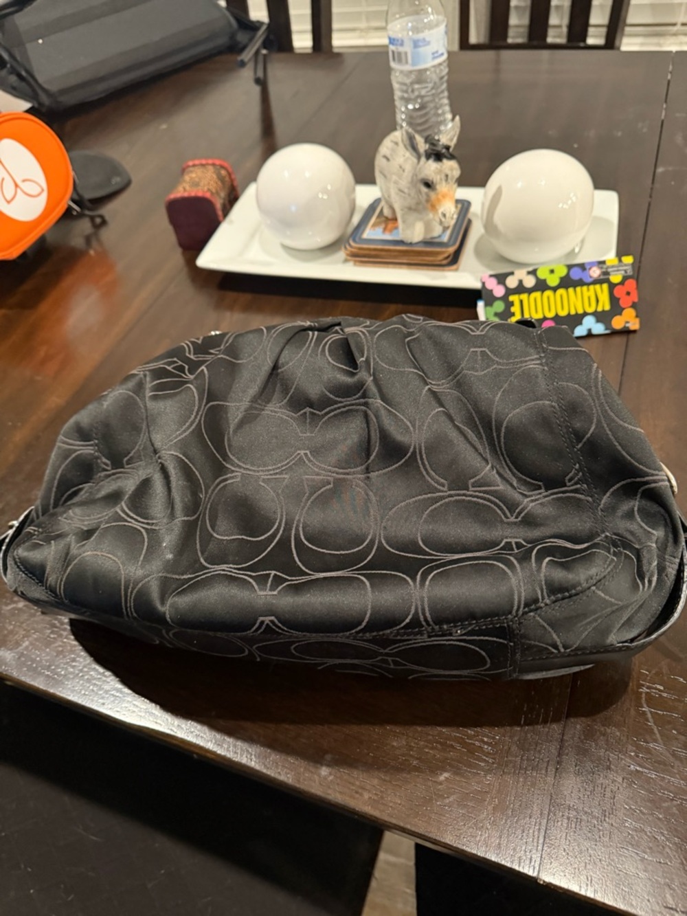 Coach Black Signature Quilted Shoulder Bag with Silver Rings - Picture 5 of 5